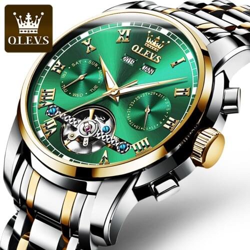 OLEVS Top Brand Retro Mens Watch Automatic Mechanical Watch Hollow Luxury Tourbillon Waterproof Watch Men Montre Homme 6607