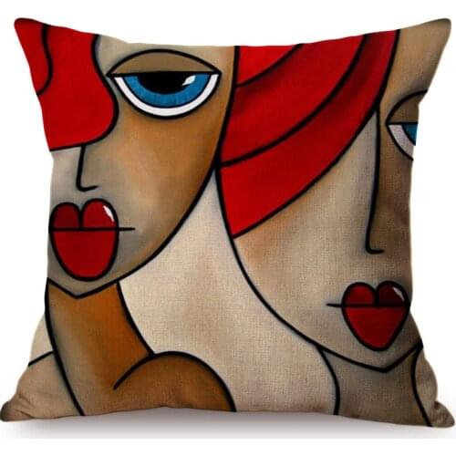 Pop Art Abstract Colorful Girl Face Nordic Vintage Painting Art Decorative Pillow Case Museum Gallery Sofa Decor Cushion Cover