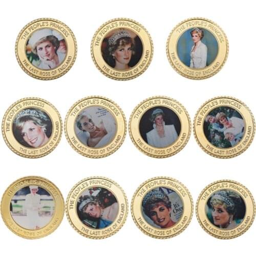 British Diana Princess Gold Plated Coins with Coin Holder Last Rose Value Collection Coin Souvenir Gift