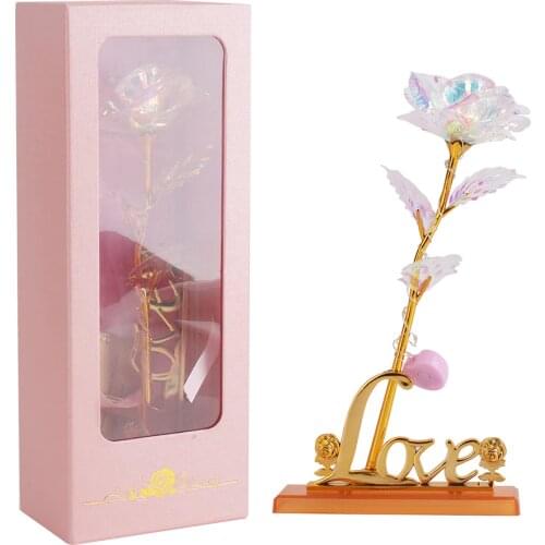 Valentines Day Creative Box Gift 24K Foil Plated Rose Gold Rose Lasts Forever Love Wedding Decor Lover Lighting Rose