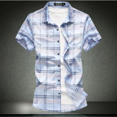 Oversized Shirt 2021 New Mens Shirts Mecerized Cotton Male Short Sleeve Plaid Summer Clothing Big Size M-4XL 5XL 6XL 7XL #3733