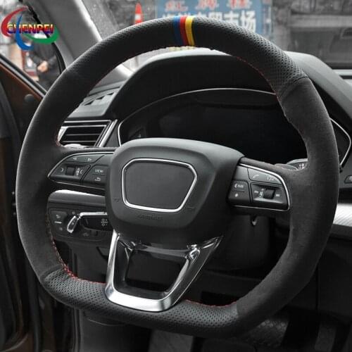 DIY Anti-Slip Black Leather Car Steering Wheel Cover For Audi Q3 Q5 SQ5 2017 2018-2019 Q7 SQ7 2015-2019 Q8 SQ8 Car Decoration