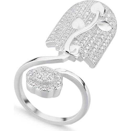 Silverlina Silver Zircon Cubic Zirconia Flower Pattern Nail Ring