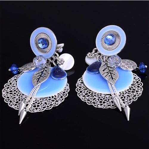 Miasol Trendy Unique Designer Luxury Fashion earring with enemal and feather unique designed european style Earrings E1420