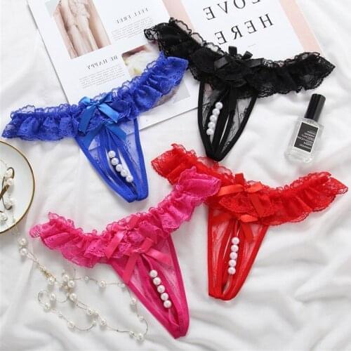 Hot Sale Porno Thongs Sexy Erotic Outfit Lingerie Briefs for Sex Women Underwear G-string Pearl Open Crotch Low Waist Panties