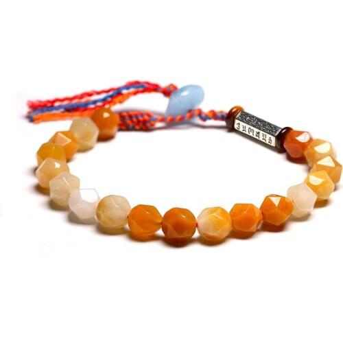 Tibetan OM Charm Red Weave Braided Bracelet Bracelets Yellow Jade Quartz Beads Meditation For Women Handmade Lucky Chakra 8MM
