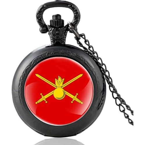 Russian Federation Army Pattern Black Glass Cabochon Vintage Quartz Pocket Watch Men Women Pendant Necklace Hours Clock Gifts