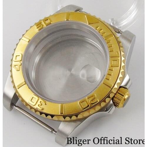 High Quality fit NH35 NH35A Movement Men 40mm Watch Case Gold Bezel insert Sapphire Crystal