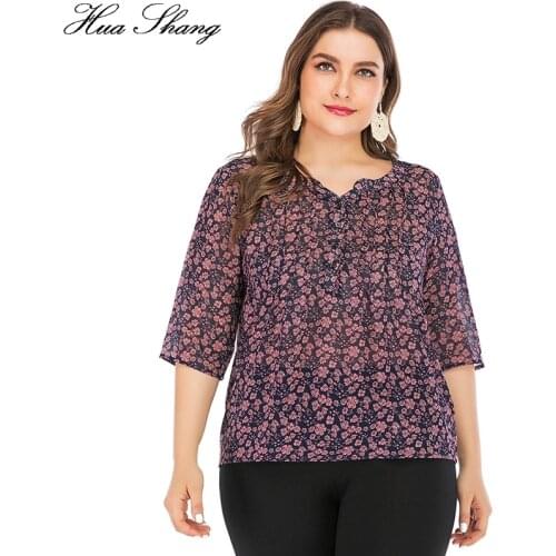 6XL Plus Size Chiffon Blouse Women Summer V Neck Half Sleeve Floral Print Causal Blouse Tops Irregular Ladies Tunic Tops