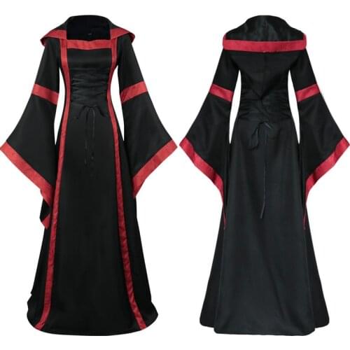 Maxi Ruffled Dresses Womens Vintage Celtic Medieval Floor Length Renaissance Gothic Cosplay Dress Ladies Elegant Midi Dress