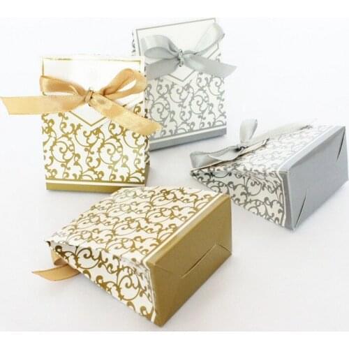 1000pcs Lovely Candy Boxes With Ribbon Wedding Party Favor Gift Boxes DIY Candy Cookie Gift Boxes Sliver/ Gold lin2117