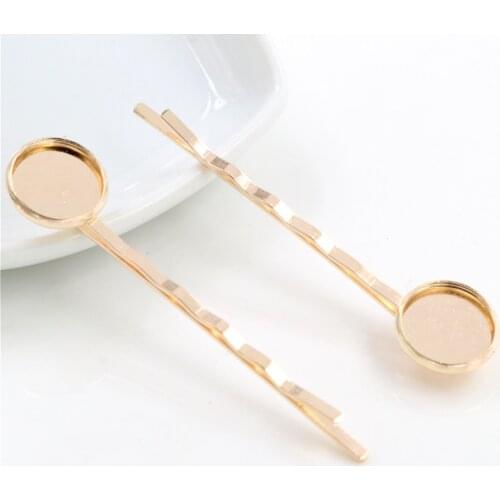 12mm 10pcs High Quality KC Gold Color Copper Material Hairpin Hair Clips Hairpin Base Setting Cabochon Cameo J4-45