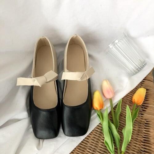 2020 Flat Bottom Square Head Fashion Womens Shoes Autumn Women Shallow Mouth Bow Small Single Shoes Wild Womens Shoes W33-59
