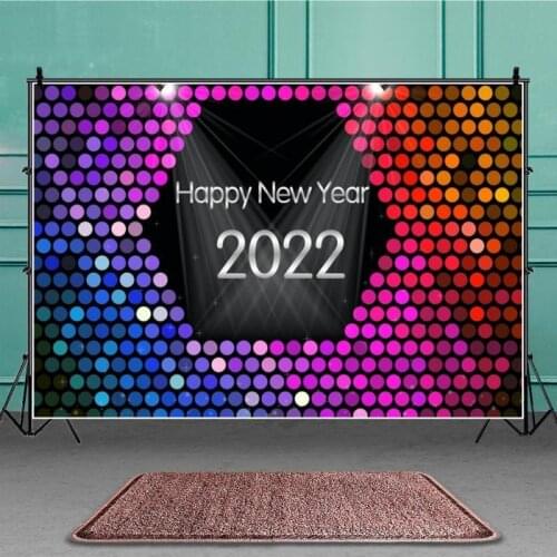 2022 Happy New Year Colorful Sequins Backdrop Festival Family Party Decoration Photography Background Studio Photo Vinyl Banner