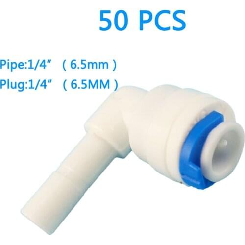 50 PCS 1/4" Pipe Plug Elbow Connector 1/4" OD Hose Quick Connection RO Water Reverse Osmosis Aquarium System Connector Fitting