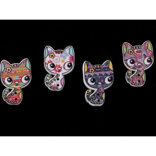 50Pcs Vintage Cat Wooden Buttons 2 Holes Sewing Scrapbooking Handmade Crafts