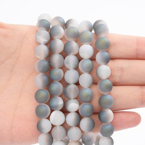 Light Gray White Crude Metallic Coated Agates Beads for DIY Jewelry Making Bracelet Charms Stone Accessories 4/6/8/10/12 MM