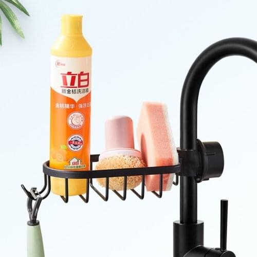 Aluminum Faucet Rack Adjustable Storage Basket Bag Faucet Holder Telescopic Sink Kitchen Drainer Rack Home Kitchen Accessories