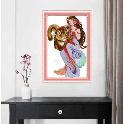 Aries beauty Cross Stitch Kit Home Decorative 11CT 14CT DMC China Embroidery Needlework Easy DIY Cross-stitch set Handmade Gifts