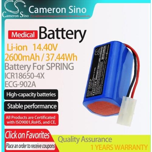 CameronSino Battery for SPRING ECG-902A fits SPRING ICR18650-4X Medical Replacement battery 2600mAh/37.44Wh 14.40V Li-ion Black