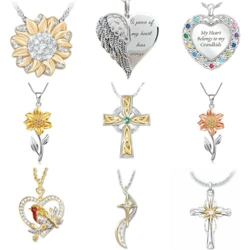 DoreenBeads Micro Pave Series Necklace For Women Bird Cross Heart Flower Pendant Necklace For Party Accessories Jewelry