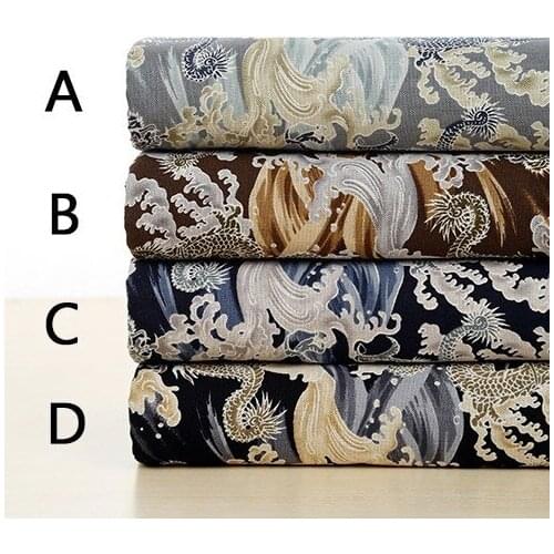 45cm*110cm Linen printed cotton wind Gyosui dragon towards lark Ling Bronzing Baby clothes, kimono, dresses, shoes, big skirt