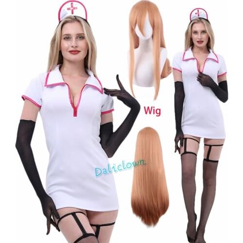 Anime Chainsaw Man Makima Cosplay Costume Sexy Power Nurse Uniform Wig Halloween Dress For Women