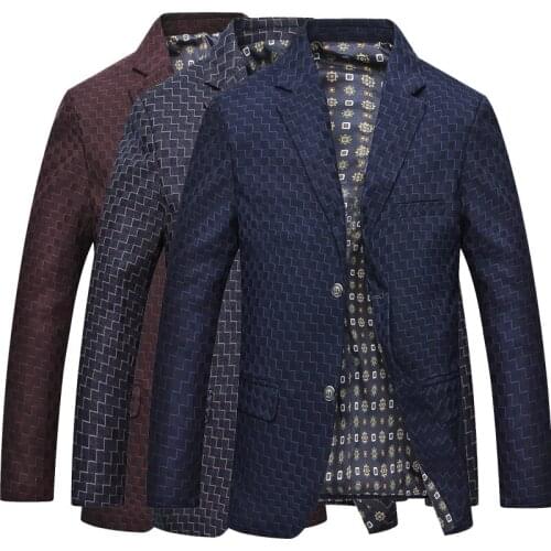 Spring and autumn costume homme new middle-aged suits mens lattice suit casual jacket mens suits dad wear blazer men plus 1