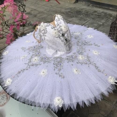 Girls White Silver Fairy Flower Doll Competition Tutu Women Classical Stage Costume Tutu Women BT4002
