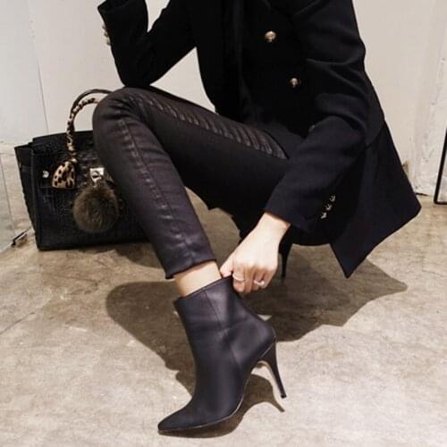 Fashion Sexy Short Boots Women 2020 Autumn and Winter New Pointed Toe Stiletto Zipper High Heels Size 33-42 Black