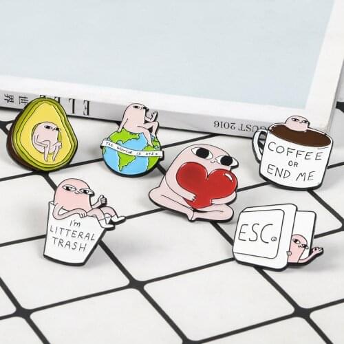 Cartoon Fun Idea Pink Enamel Pins Earth Coffee Avocado Button Badges backpack clothes Accessories Humor Jewelry Gifts for kids