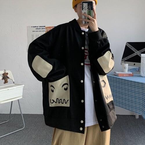 2021 Mens Oversized Baseball Streetwear Bomber Jacket Casual Clothes Trendy Coats Printing Fashion Outerwear Black Windbreaker