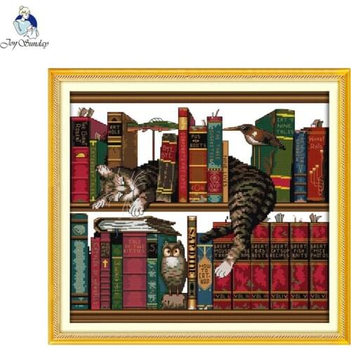 Joy sundayThe cat on the shelf Patterns DIY Handmade DMC 14ct 11ct Cross stitch kits stamped fabric for easy needlework