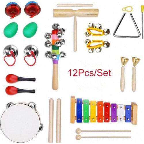 12Pcs Toddler Musical Instruments Set Percussion Instrument Toys Toddler Xylophone Rhythm Band Set Musical Toy Birthday Gifts