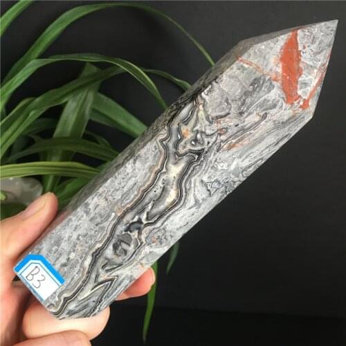 Natural Picasso Crystal Hexagonal Column Point Mineral Stone Healing Wand Treatment