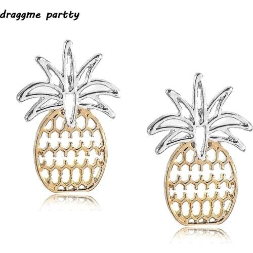New Lady Womens Jewelry Hollow Pineapple Stud Earrings Unique Design Fruit Small Earrings Gift Party Bijoux