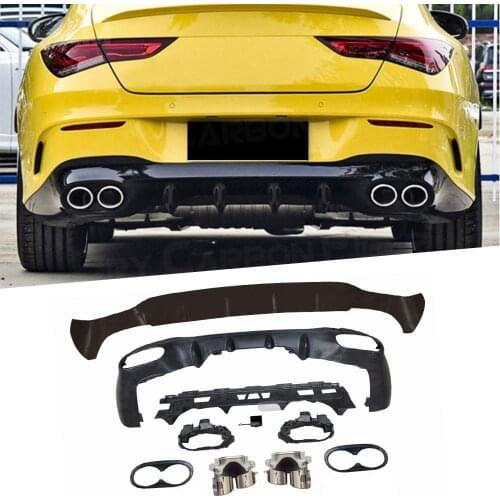 PP Car Rear Diffuser Bumper Lip Spoiler With Exhaust for Mercedes Benz W118 C118 CLA180 CLA200 CLA250 CLA35 CLA45 AMG 2020 2021