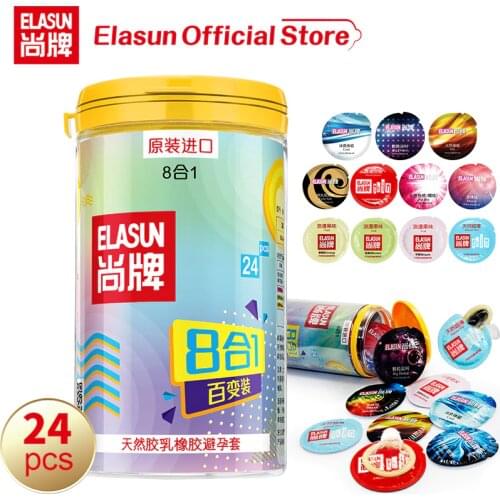 Elasun Condoms 24 PCS 8 Types Natural Latex Ultra thin Ice and Fire Dotted Double Lubricated Condom Sex Toys For Men Cock
