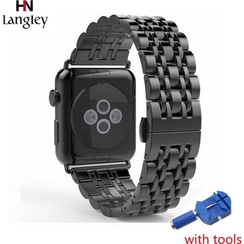 Seven Bead Full Stainless Steel Smart Watch Band For Apple Watch SE/6/5/4/3 Strap Accessories 38 42mm 40mm 44mm Butterfly Button