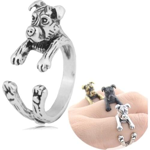 Retro Pit Bull Terrier Ring Men Boho Brass Knuckle Dog Anel Feminino Animal Rings For Women Girls Anillos Jewelry For Pet Lovers