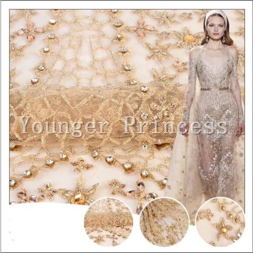 Luxury Nigerian french lace fabric YG-752 Embroidered lace fabric with beads for Nigerian dress