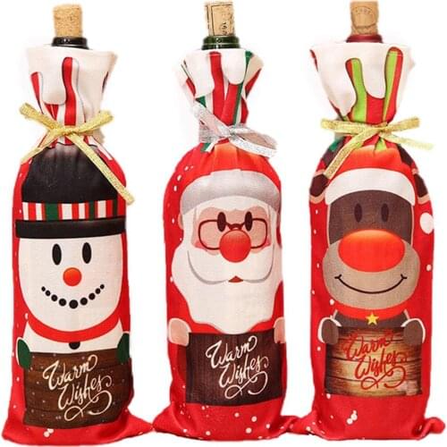 Christmas Wine Bottle Covers Bag Holiday Santa Claus Champagne Bottle Cover Red Merry Christmas Table Decorations For Home Decor