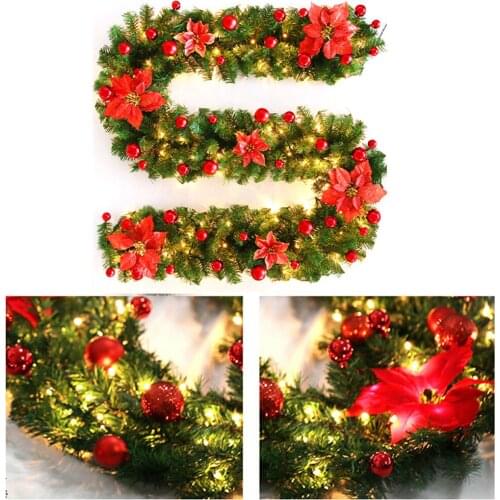 Christmas Decorations Garland Decoration Rattan Wreath Mantel Fireplace Stairs Wall Door Pine Xmas Tree LED Light Party Decor