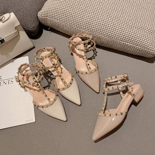 Summer Women Sandals High Heel Pump Gladiator Pointed Rivets Shoes Genuine Leather Buckle Strap Wedding Party Shoes