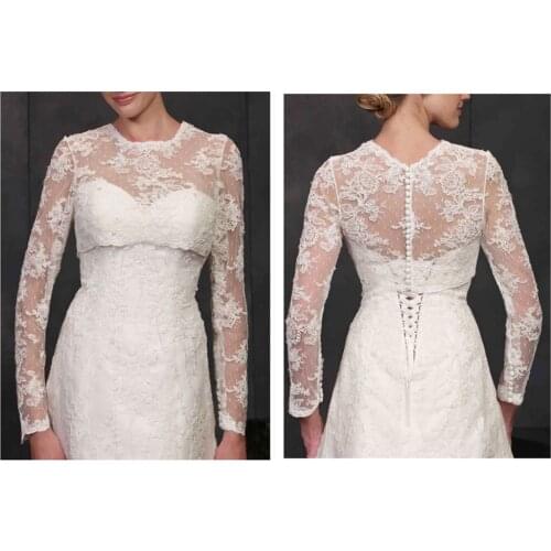 Long Sleeve Lace Ivory Shawl Bolero Wedding Jacket Bridal Shrug Wraps Custom Size T30