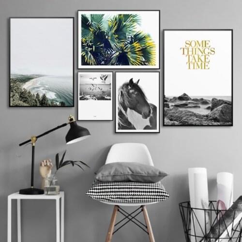 Nordic Ins Sea Scenery Green Leaf Photo Wall Combination Picture Living Room Decoration Canvas Paintings Printed Poster