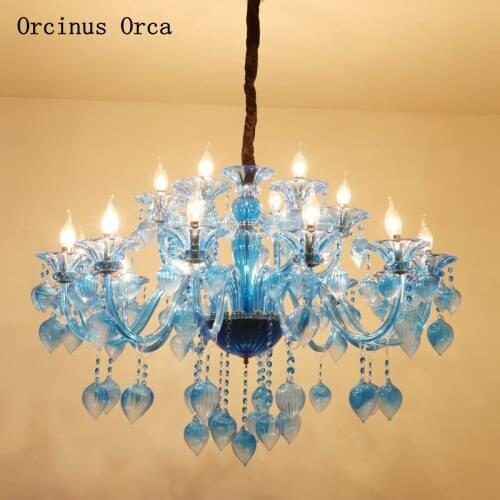 Mediterranean Blue Crystal Chandelier living room dining room bedroom European luxury color creative LED Glass Chandelier