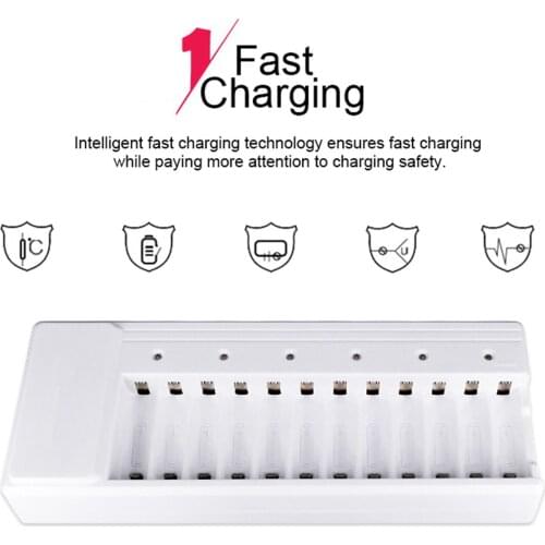 12 Slots Battery Charger LED Light Dual Channel Charging Batteries Charger For NI-MH NI-CD 1.2V AA/AAA Rechargeable Battery