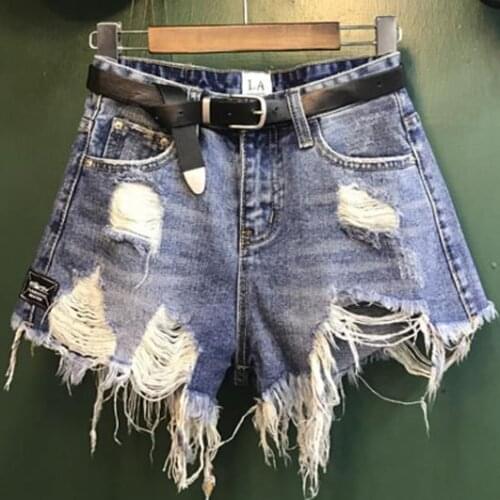 Fashion Women Vintage Ripped Summer High Waisted Denim Shorts Jeans tassel Hole Light Blue Shorts