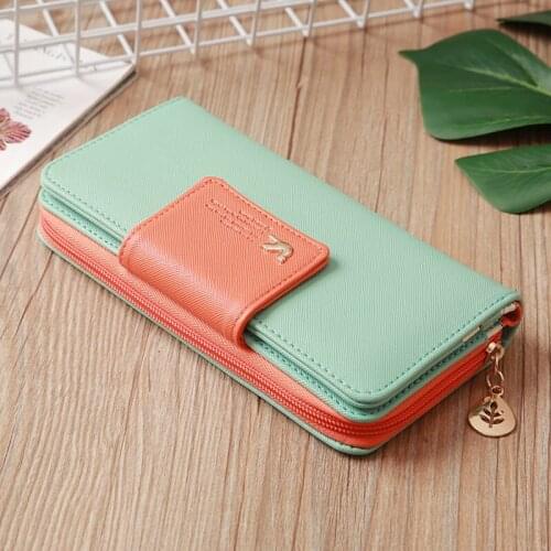 Birds Pattern Women Wallet Pu Leather Case Long Zip Button Card Purse Handbag Female Card Holder Casual Tote Clutch